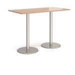 Monza rectangular poseur table with flat round brushed steel bases 1600mm x 800mm - made to order MPR1600-BS