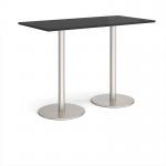 Monza rectangular poseur table with flat round brushed steel bases 1600mm x 800mm - Black MPR1600-BS-BK