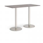 Monza rectangular poseur table with flat round brushed steel bases 1600mm x 800mm - grey oak MPR1600-BS-GO