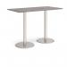 Monza rectangular poseur table with flat round brushed steel bases 1600mm x 800mm - grey oak