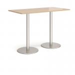 Monza rectangular poseur table with flat round brushed steel bases 1600mm x 800mm - kendal oak MPR1600-BS-KO
