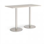 Monza rectangular poseur table with flat round brushed steel bases 1600mm x 800mm - Light Grey MPR1600-BS-LG