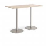 Monza rectangular poseur table with flat round brushed steel bases 1600mm x 800mm - maple
