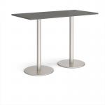 Monza rectangular poseur table with flat round brushed steel bases 1600mm x 800mm - Onyx Grey MPR1600-BS-OG