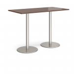 Monza rectangular poseur table with flat round brushed steel bases 1600mm x 800mm - walnut MPR1600-BS-W