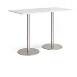 Monza rectangular poseur table with flat round brushed steel bases 1600mm x 800mm - white MPR1600-BS-WH