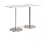 Monza rectangular poseur table with flat round brushed steel bases 1600mm x 800mm - white MPR1600-BS-WH