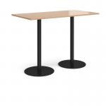 Monza rectangular poseur table with flat round black bases 1600mm x 800mm - beech
