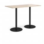 Monza rectangular poseur table with flat round black bases 1600mm x 800mm - maple