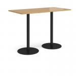 Monza rectangular poseur table with flat round black bases 1600mm x 800mm - oak