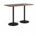 Monza rectangular poseur table with flat round black bases 1600mm x 800mm - walnut
