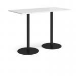 Monza rectangular poseur table with flat round black bases 1600mm x 800mm - white