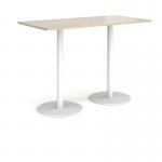 Monza rectangular poseur table with flat round white bases 1600mm x 800mm - made to order MPR1600-WH
