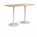 Monza rectangular poseur table with flat round white bases 1600mm x 800mm - beech MPR1600-WH-B