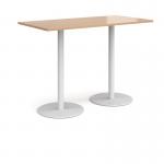 Monza rectangular poseur table with flat round white bases 1600mm x 800mm - beech