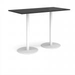 Monza rectangular poseur table with flat round white bases 1600mm x 800mm - Black MPR1600-WH-BK