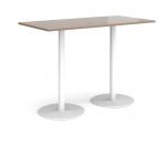 Monza rectangular poseur table with flat round white bases 1600mm x 800mm - barcelona walnut MPR1600-WH-BW