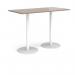 Monza rectangular poseur table with flat round white bases 1600mm x 800mm - barcelona walnut