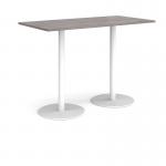Monza rectangular poseur table with flat round white bases 1600mm x 800mm - grey oak MPR1600-WH-GO