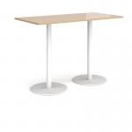Monza rectangular poseur table with flat round white bases 1600mm x 800mm - kendal oak MPR1600-WH-KO