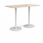 Monza rectangular poseur table with flat round white bases 1600mm x 800mm - maple