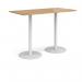 Monza rectangular poseur table with flat round white bases 1600mm x 800mm - oak MPR1600-WH-O