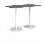 Monza rectangular poseur table with flat round white bases 1600mm x 800mm - Onyx Grey MPR1600-WH-OG