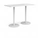 Monza rectangular poseur table with flat round white bases 1600mm x 800mm - white MPR1600-WH-WH