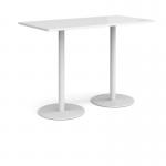 Monza rectangular poseur table with flat round white bases 1600mm x 800mm - white