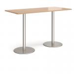 Monza rectangular poseur table with flat round brushed steel bases 1800mm x 800mm - made to order MPR1800-BS