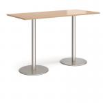 Monza rectangular poseur table with flat round brushed steel bases 1800mm x 800mm - beech