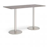 Monza rectangular poseur table with flat round brushed steel bases 1800mm x 800mm - grey oak MPR1800-BS-GO