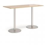Monza rectangular poseur table with flat round brushed steel bases 1800mm x 800mm - kendal oak MPR1800-BS-KO