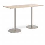 Monza rectangular poseur table with flat round brushed steel bases 1800mm x 800mm - maple