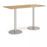 Monza rectangular poseur table with flat round brushed steel bases 1800mm x 800mm - oak