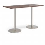 Monza rectangular poseur table with flat round brushed steel bases 1800mm x 800mm - walnut