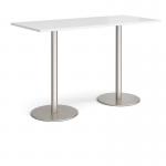 Monza rectangular poseur table with flat round brushed steel bases 1800mm x 800mm - white