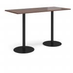 Monza rectangular poseur table with flat round black bases 1800mm x 800mm - walnut