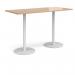 Monza rectangular poseur table with flat round white bases 1800mm x 800mm - beech MPR1800-WH-B