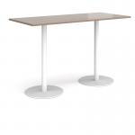 Monza rectangular poseur table with flat round white bases 1800mm x 800mm - barcelona walnut MPR1800-WH-BW