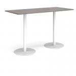 Monza rectangular poseur table with flat round white bases 1800mm x 800mm - grey oak MPR1800-WH-GO