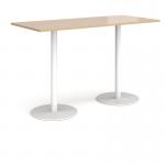 Monza rectangular poseur table with flat round white bases 1800mm x 800mm - kendal oak MPR1800-WH-KO