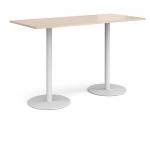 Monza rectangular poseur table with flat round white bases 1800mm x 800mm - maple