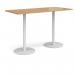 Monza rectangular poseur table with flat round white bases 1800mm x 800mm - oak MPR1800-WH-O