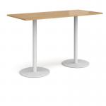 Monza rectangular poseur table with flat round white bases 1800mm x 800mm - oak MPR1800-WH-O