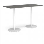 Monza rectangular poseur table with flat round white bases 1800mm x 800mm - Onyx Grey MPR1800-WH-OG