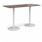 Monza rectangular poseur table with flat round white bases 1800mm x 800mm - walnut MPR1800-WH-W