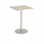Monza square poseur table with flat round brushed steel base 800mm - made to order MPS800-BS