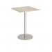 Monza square poseur table with flat round brushed steel base 800mm - made to order MPS800-BS