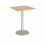 Monza square poseur table with flat round brushed steel base 800mm - made to order MPS800-BS